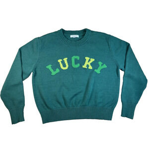 Lucky Knit Sweater Green Cropped Preppy Y2K Patrick’s Day Size Large